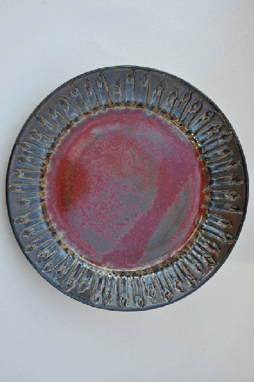 Blue & Red Candle Plate - Thrown & Altered